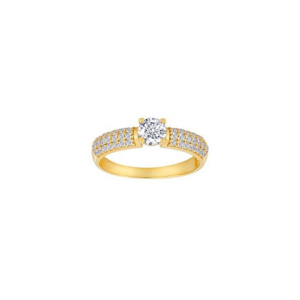 Siersbøl ring i 8 kt guld med klar zirkonia som midtersten og på ringskinnen.